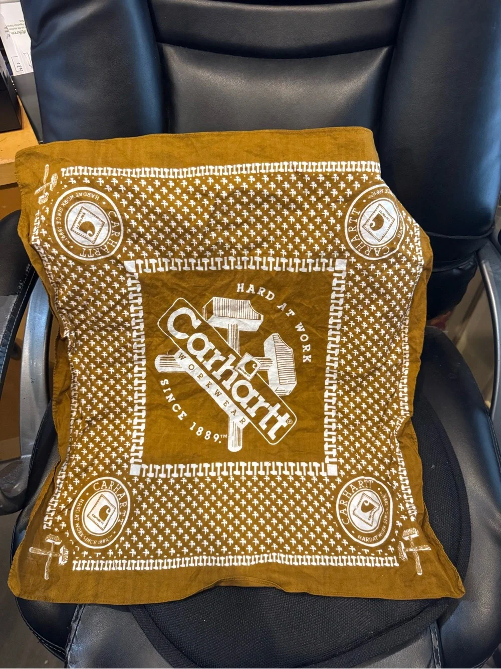 Carhartt Brown and White hard at work, vintage bandanna Logo Bandana